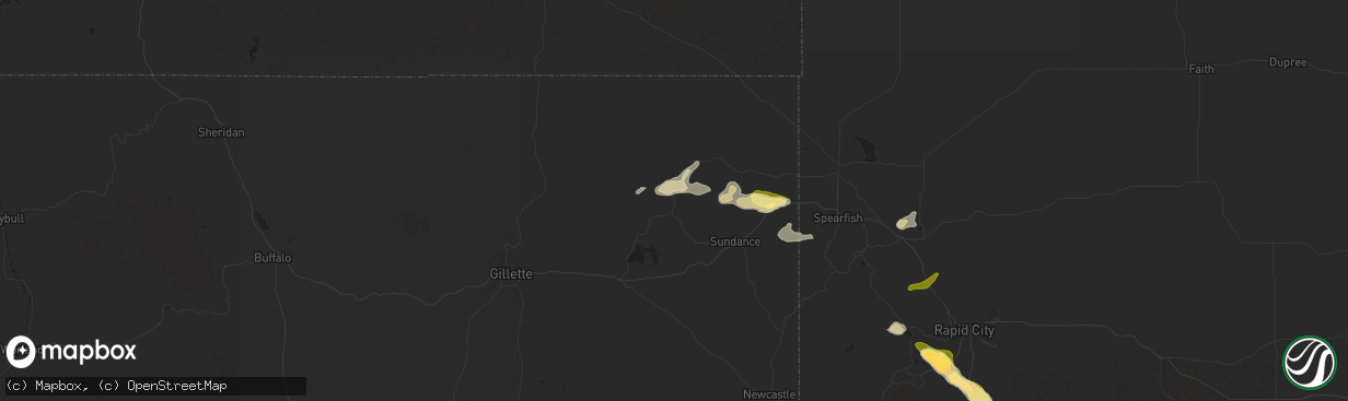 Hail map in Devils Tower, WY on July 28, 2024