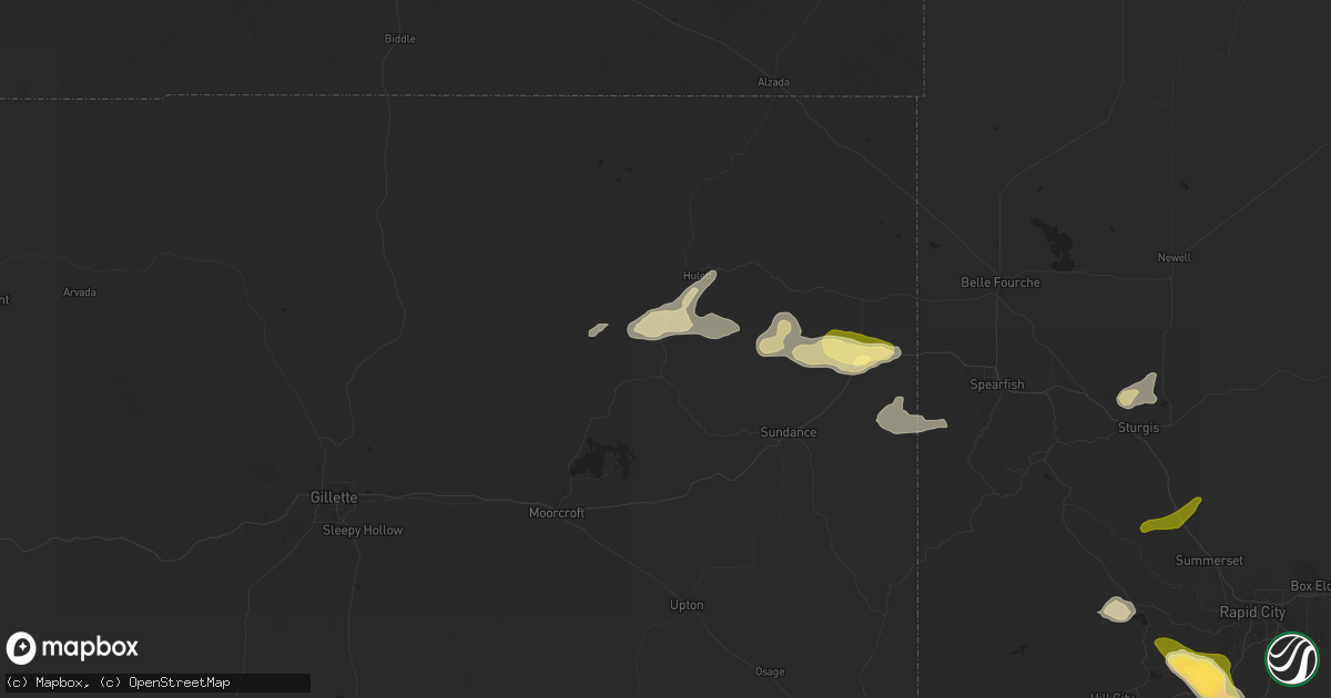 Hail map in Devils Tower, WY on July 28, 2024