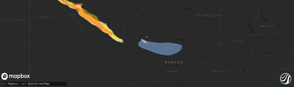 Hail map in Hays, KS on July 28, 2024