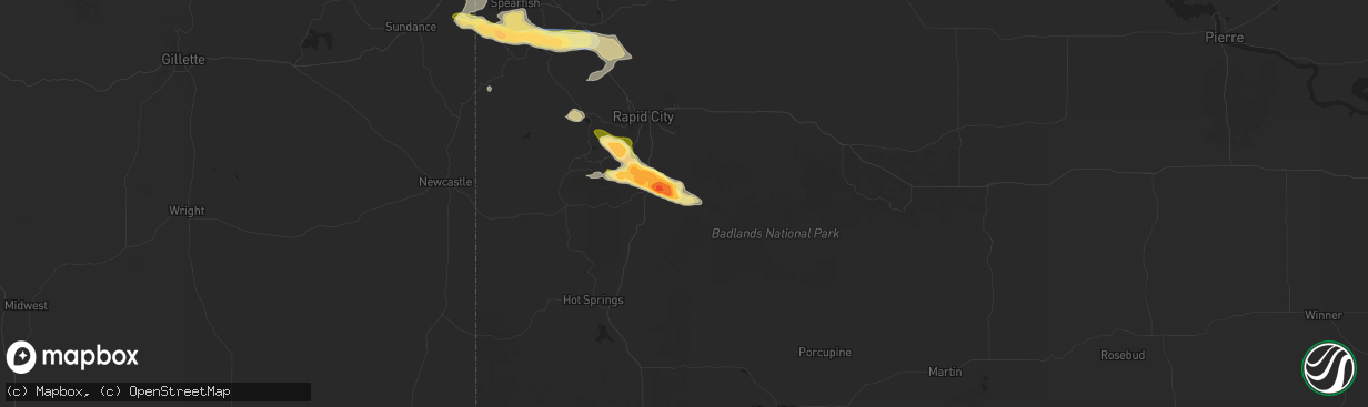 Hail map in Hermosa, SD on July 28, 2024