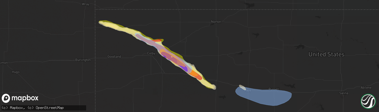 Hail map in Hoxie, KS on July 28, 2024