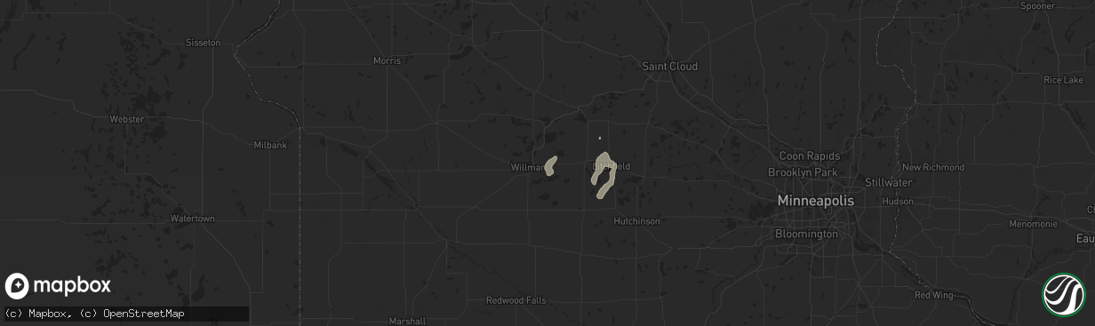 Hail map in Kandiyohi, MN on July 28, 2024