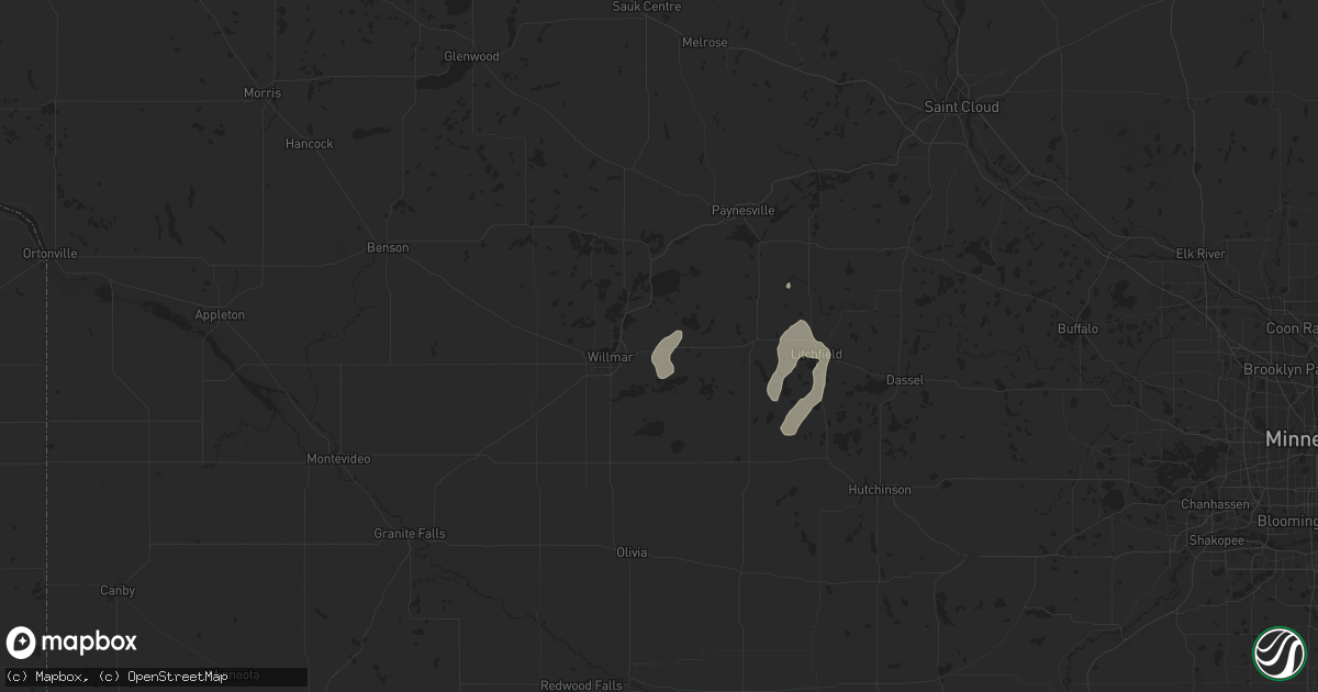 Hail map in Kandiyohi, MN on July 28, 2024