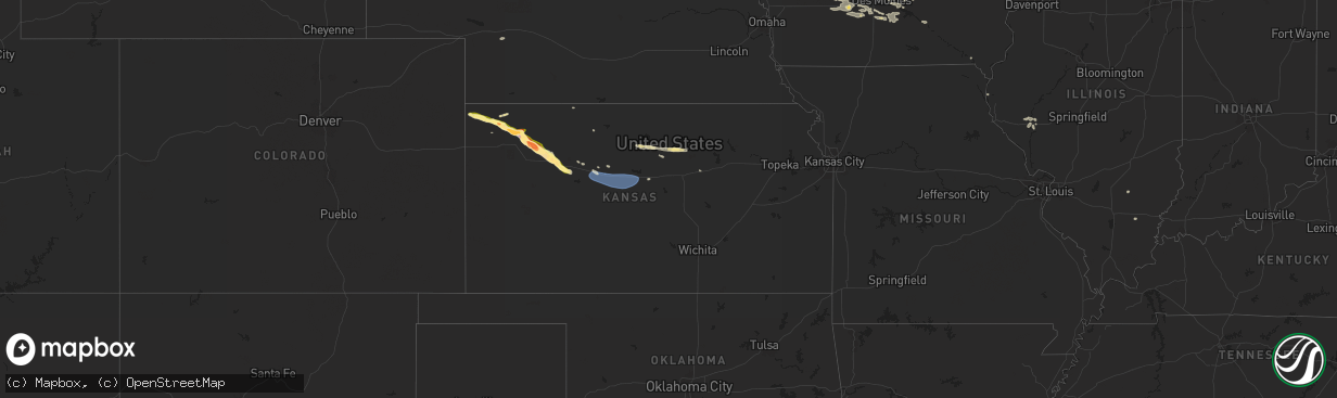 Hail map in Kansas on July 28, 2024