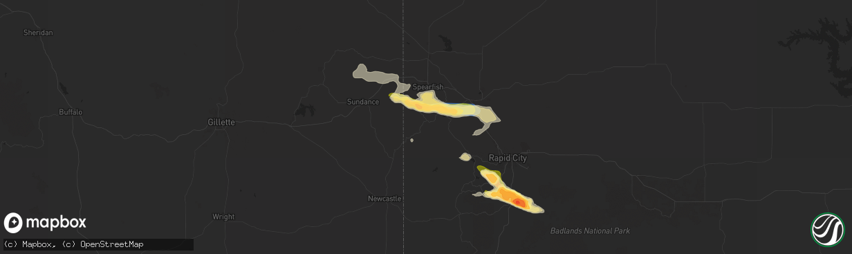 Hail map in Lead, SD on July 28, 2024