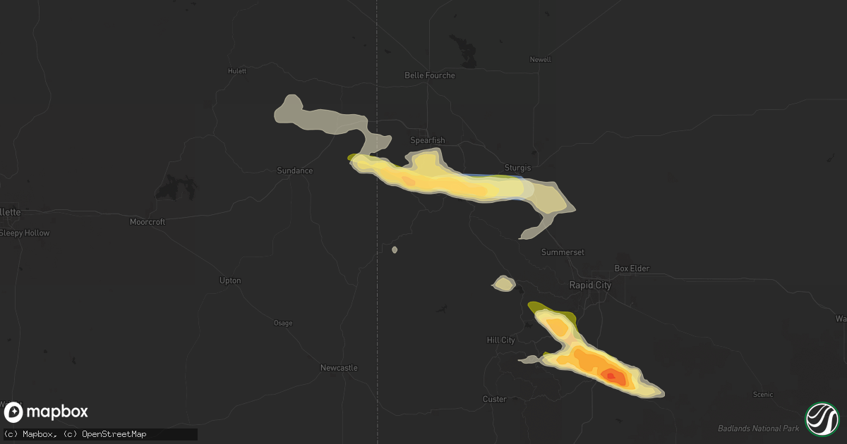 Hail map in Lead, SD on July 28, 2024