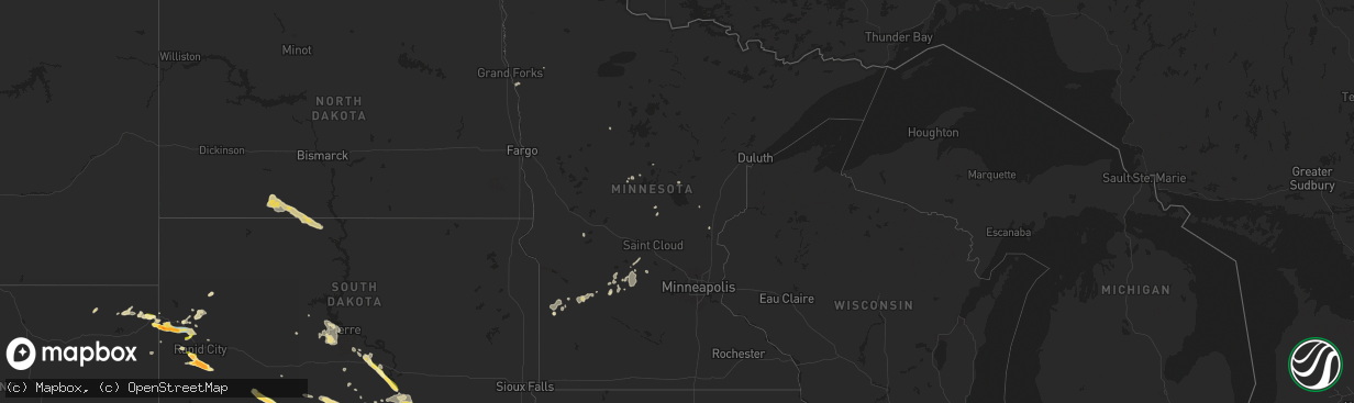 Hail map in Minnesota on July 28, 2024