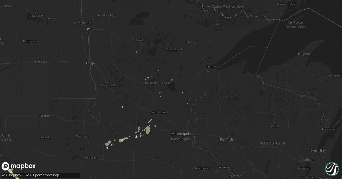 Hail map in Minnesota on July 28, 2024