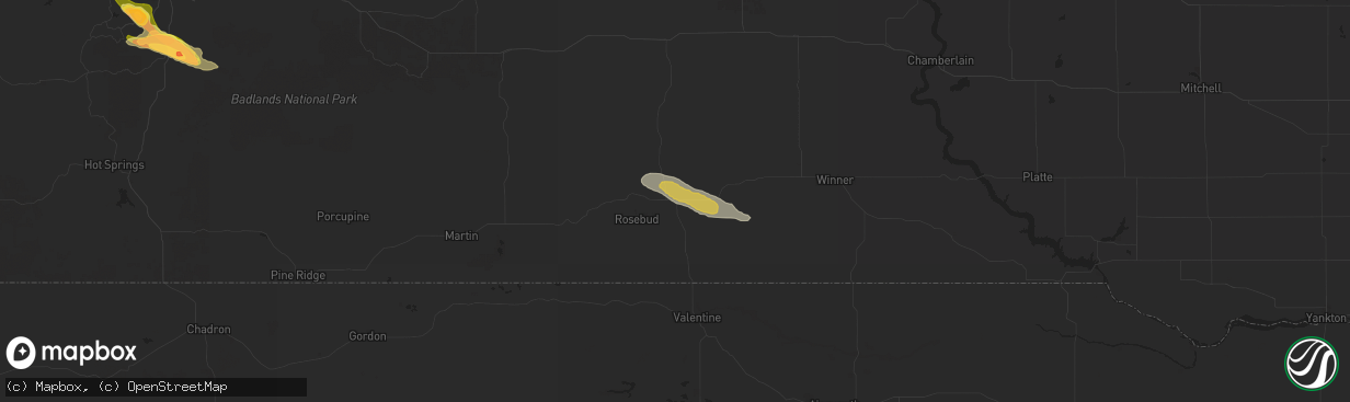 Hail map in Mission, SD on July 28, 2024