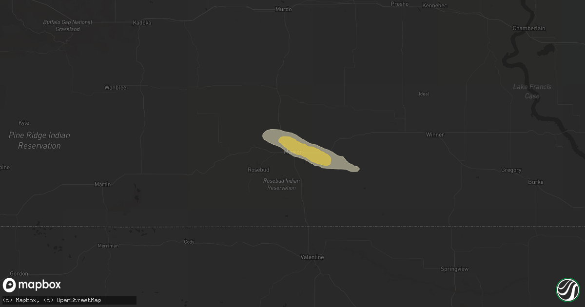 Hail map in Mission, SD on July 28, 2024