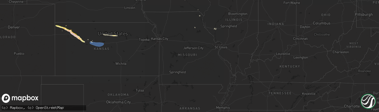 Hail map in Missouri on July 28, 2024