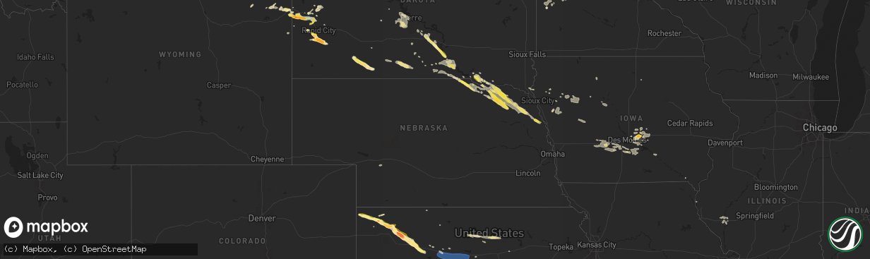 Hail map in Nebraska on July 28, 2024