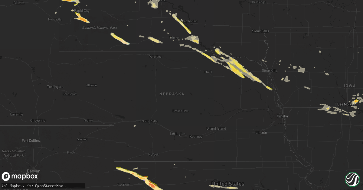 Hail map in Nebraska on July 28, 2024