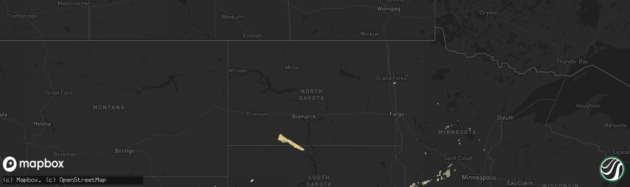 Hail map in North Dakota on July 28, 2024