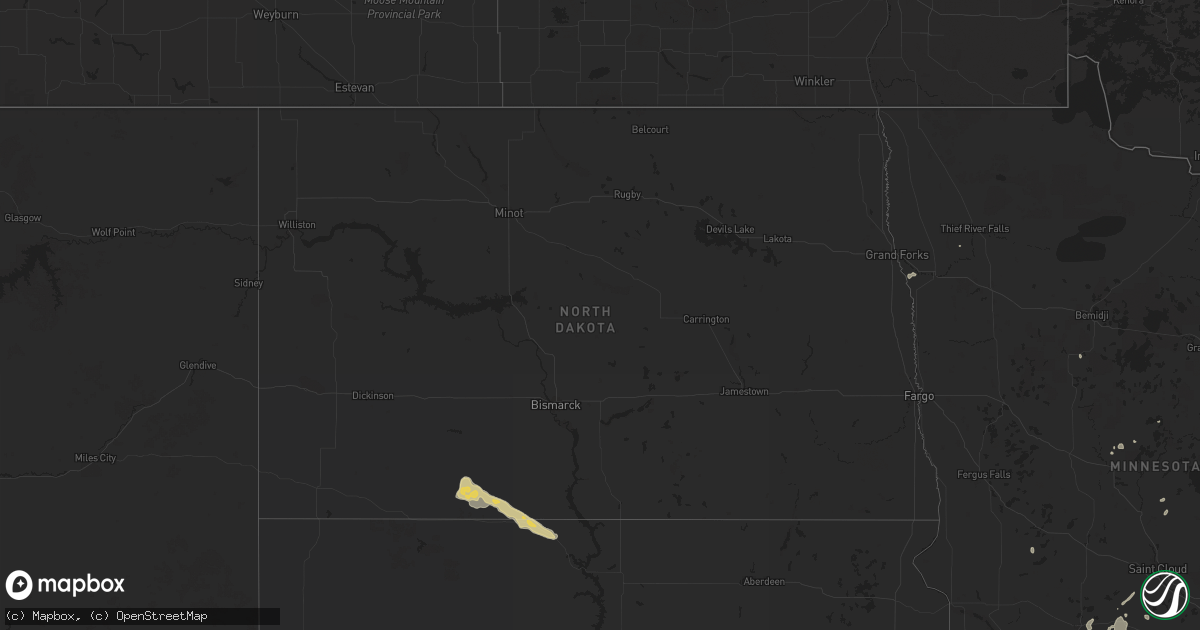 Hail map in North Dakota on July 28, 2024