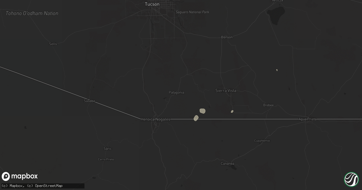 Hail map in Patagonia, AZ on July 28, 2024