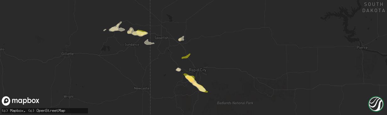 Hail map in Piedmont, SD on July 28, 2024