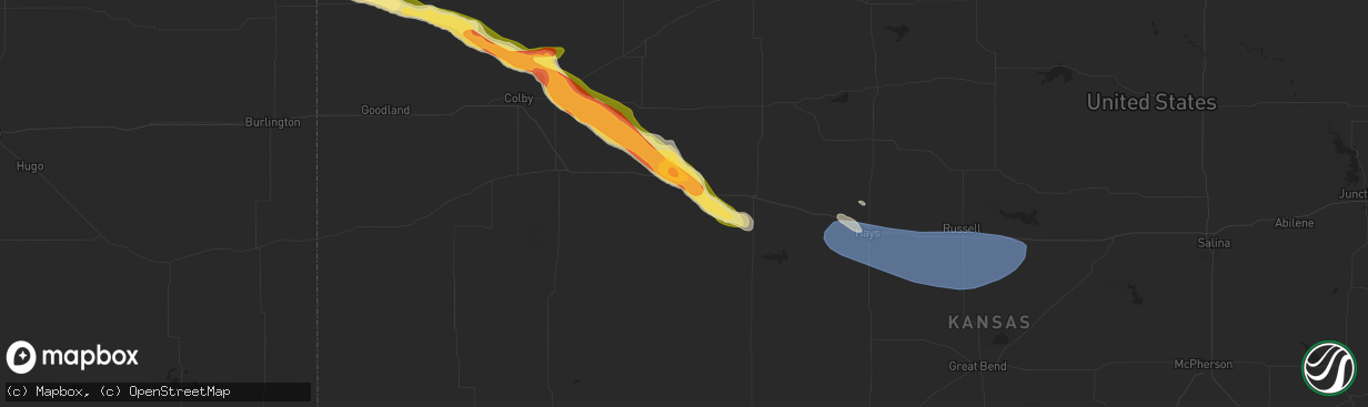 Hail map in Quinter, KS on July 28, 2024