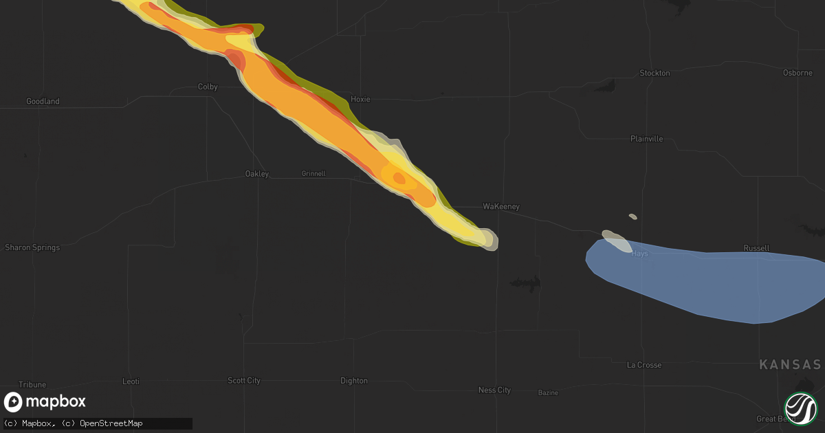 Hail map in Quinter, KS on July 28, 2024