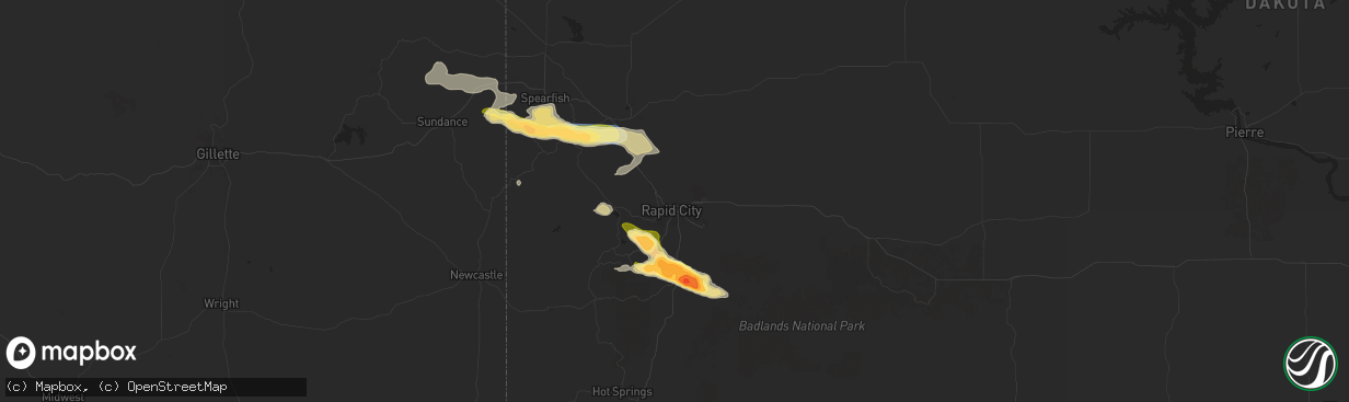 Hail map in Rapid City, SD on July 28, 2024