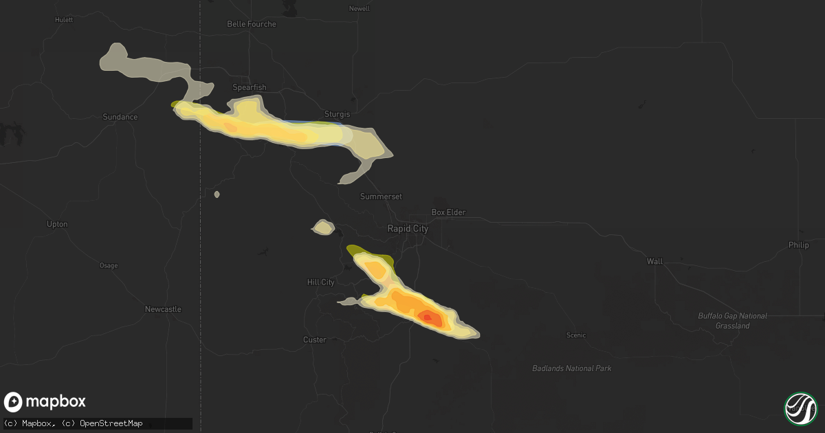 Hail map in Rapid City, SD on July 28, 2024