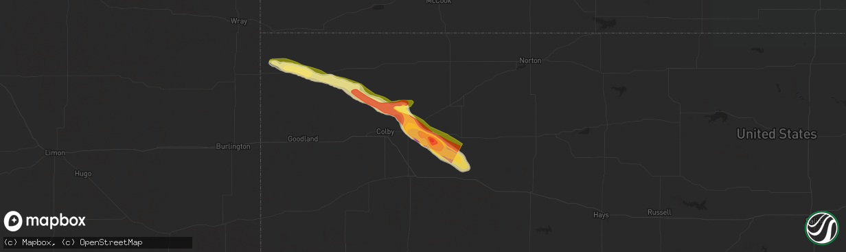 Hail map in Rexford, KS on July 28, 2024