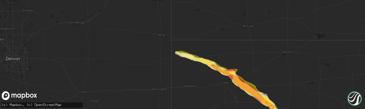 Hail map in Saint Francis, KS on July 28, 2024