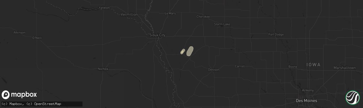 Hail map in Smithland, IA on July 28, 2024