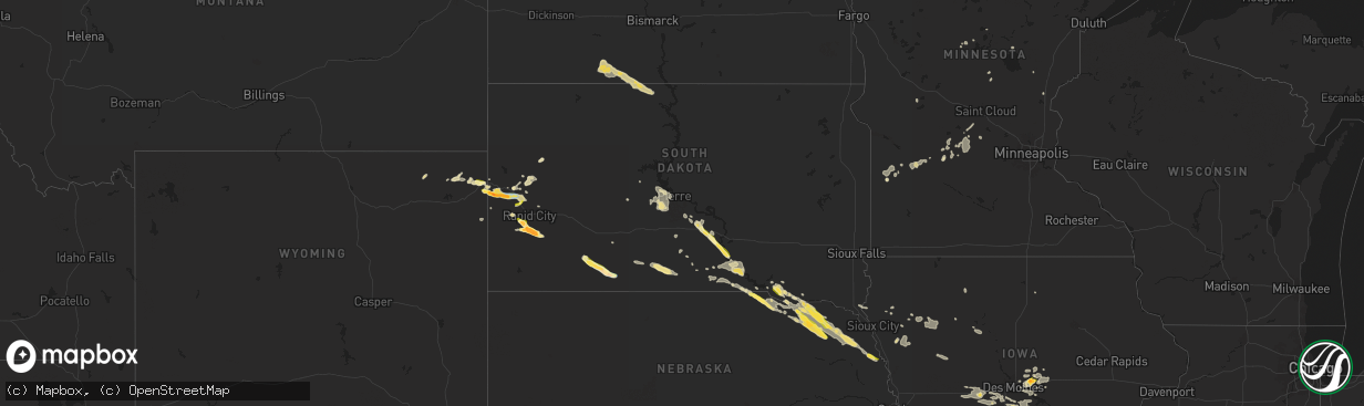 Hail map in South Dakota on July 28, 2024