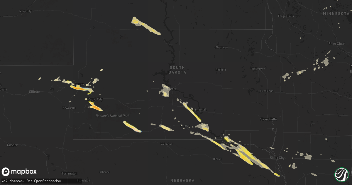 Hail map in South Dakota on July 28, 2024