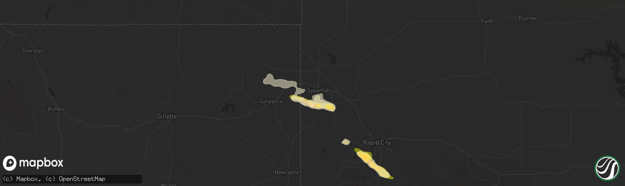 Hail map in Spearfish, SD on July 28, 2024