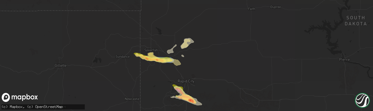 Hail map in Sturgis, SD on July 28, 2024