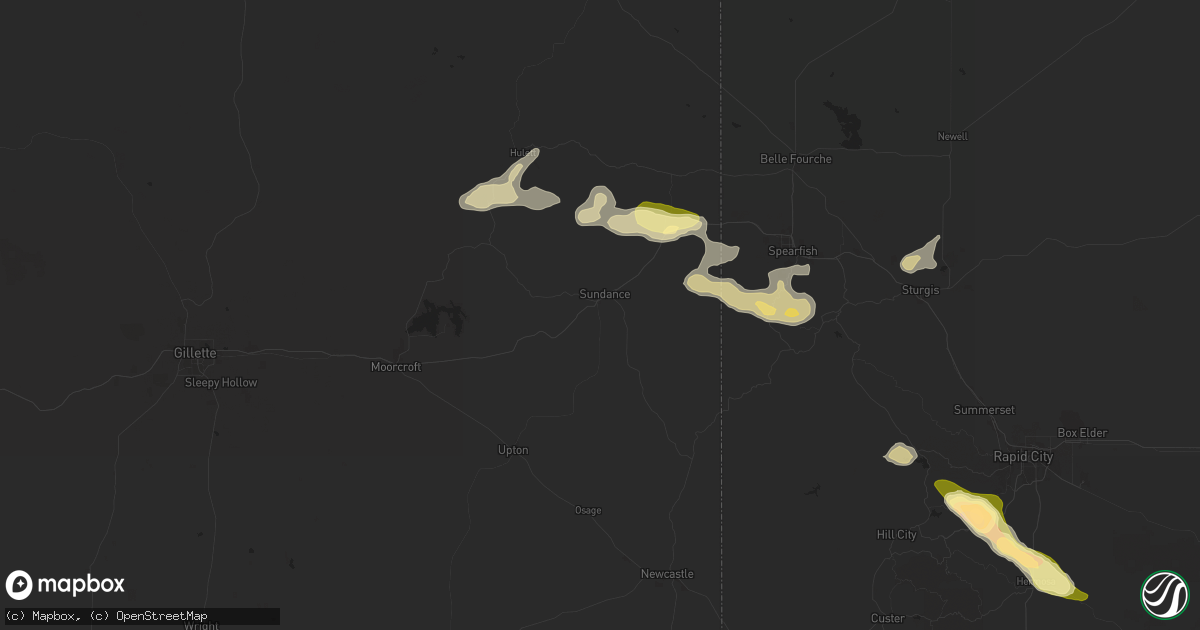 Hail map in Sundance, WY on July 28, 2024