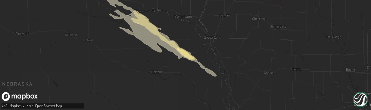 Hail map in Wakefield, NE on July 28, 2024