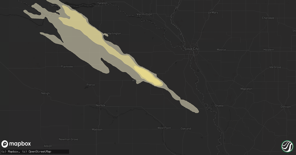 Hail map in Wakefield, NE on July 28, 2024