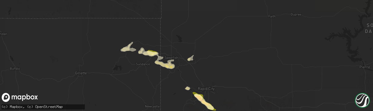 Hail map in Whitewood, SD on July 28, 2024