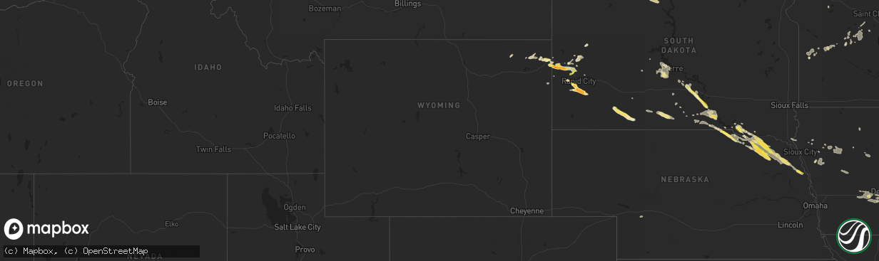 Hail map in Wyoming on July 28, 2024