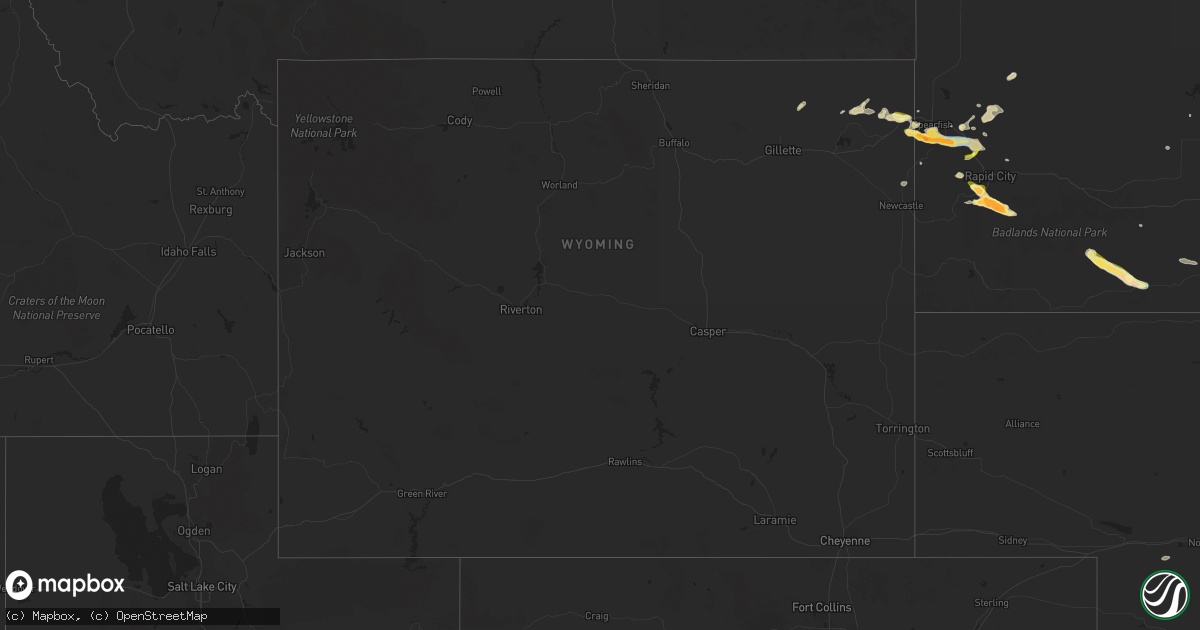 Hail map in Wyoming on July 28, 2024
