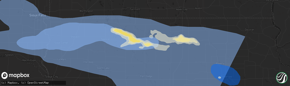 Hail map in Algona, IA on July 28, 2025