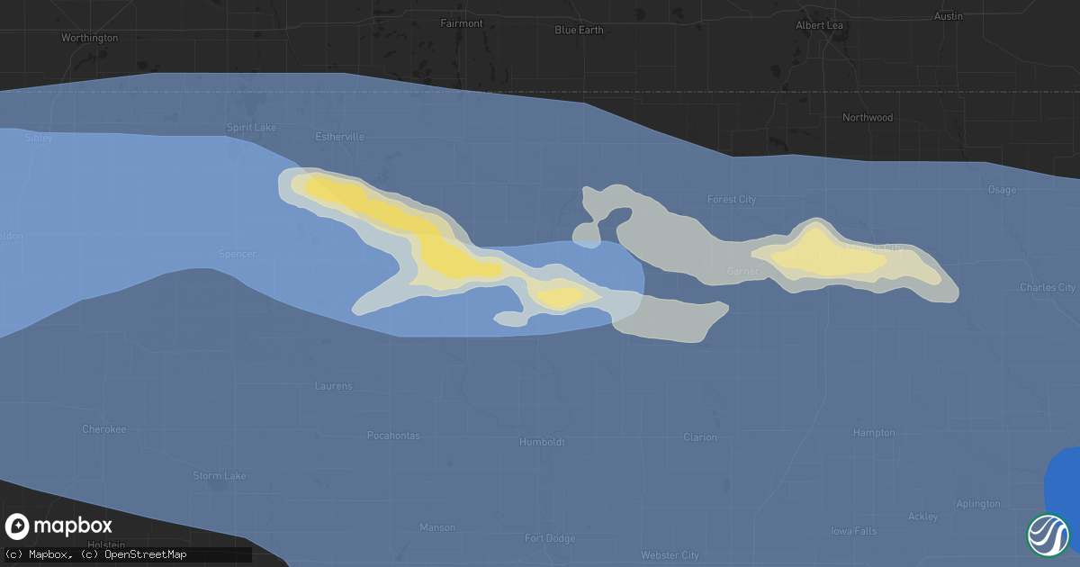 Hail map in Algona, IA on July 28, 2025