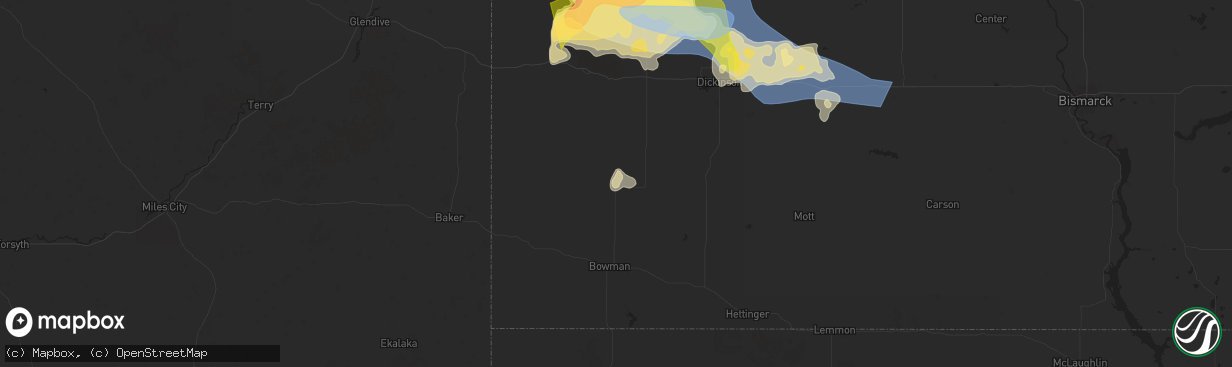 Hail map in Amidon, ND on July 28, 2025