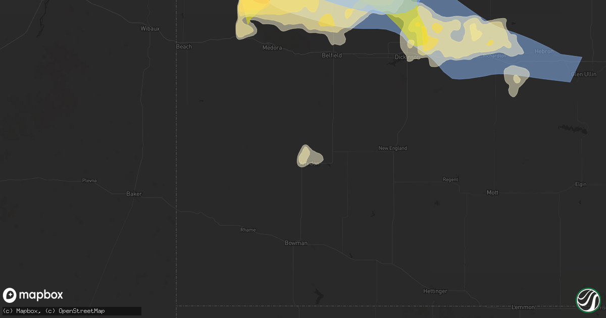 Hail map in Amidon, ND on July 28, 2025