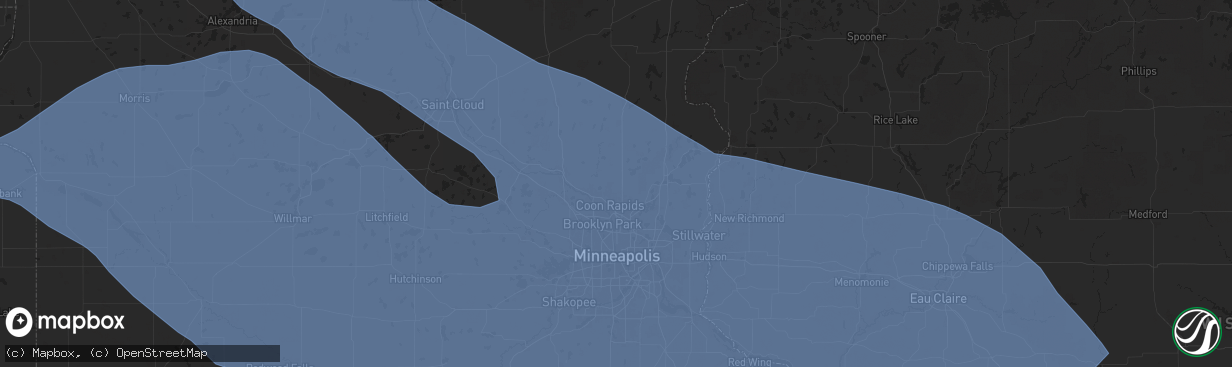 Hail map in Andover, MN on July 28, 2025