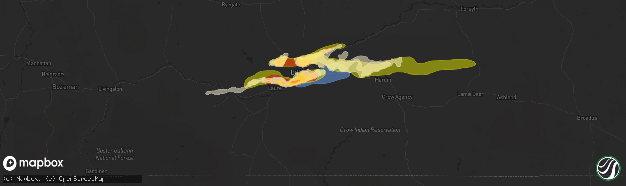Hail map in Billings, MT on July 28, 2025