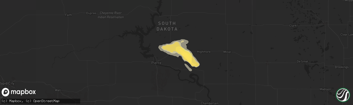 Hail map in Blunt, SD on July 28, 2025