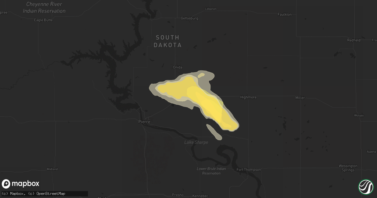 Hail map in Blunt, SD on July 28, 2025