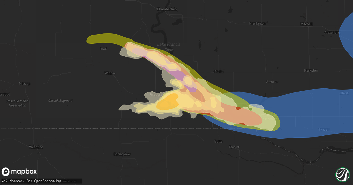 Hail map in Burke, SD on July 28, 2025