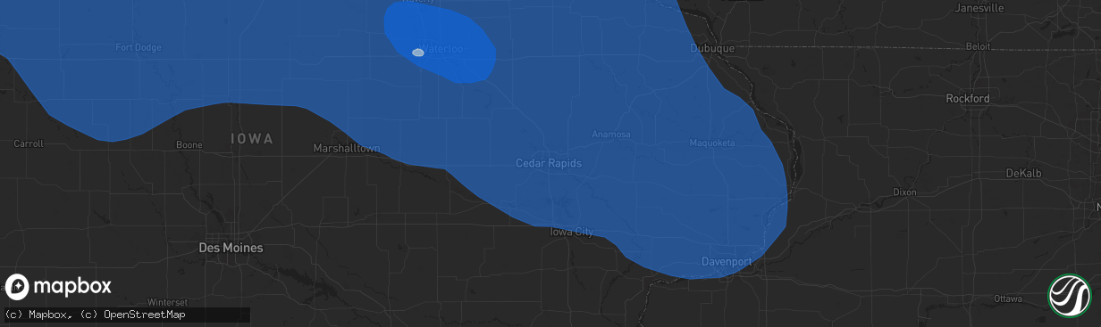 Hail map in Cedar Rapids, IA on July 28, 2025