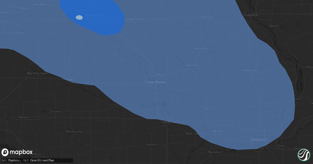 Hail map in Cedar Rapids, IA on July 28, 2025
