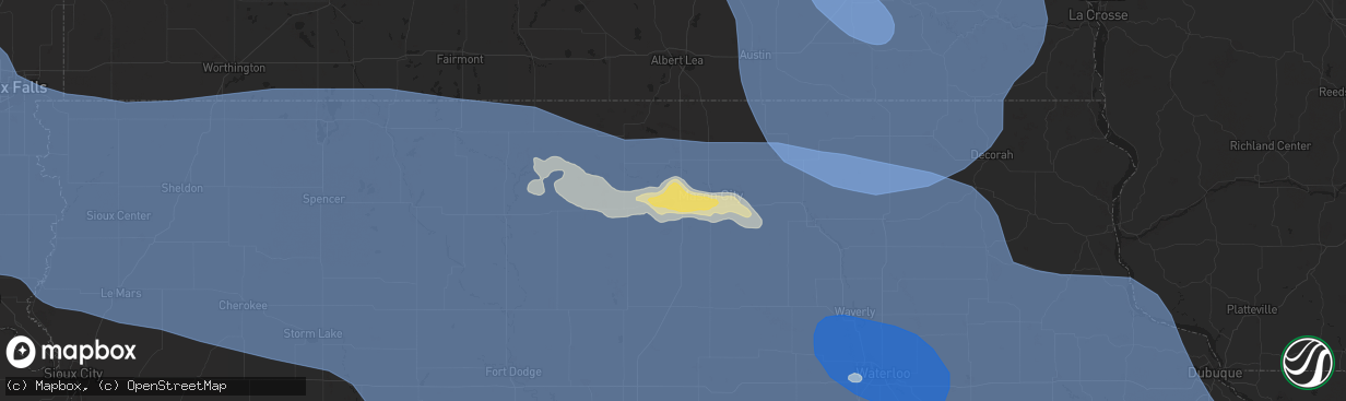 Hail map in Clear Lake, IA on July 28, 2025
